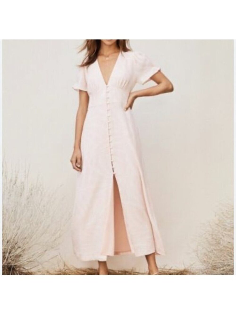 O.P.T Divine baby pink button front midi dress